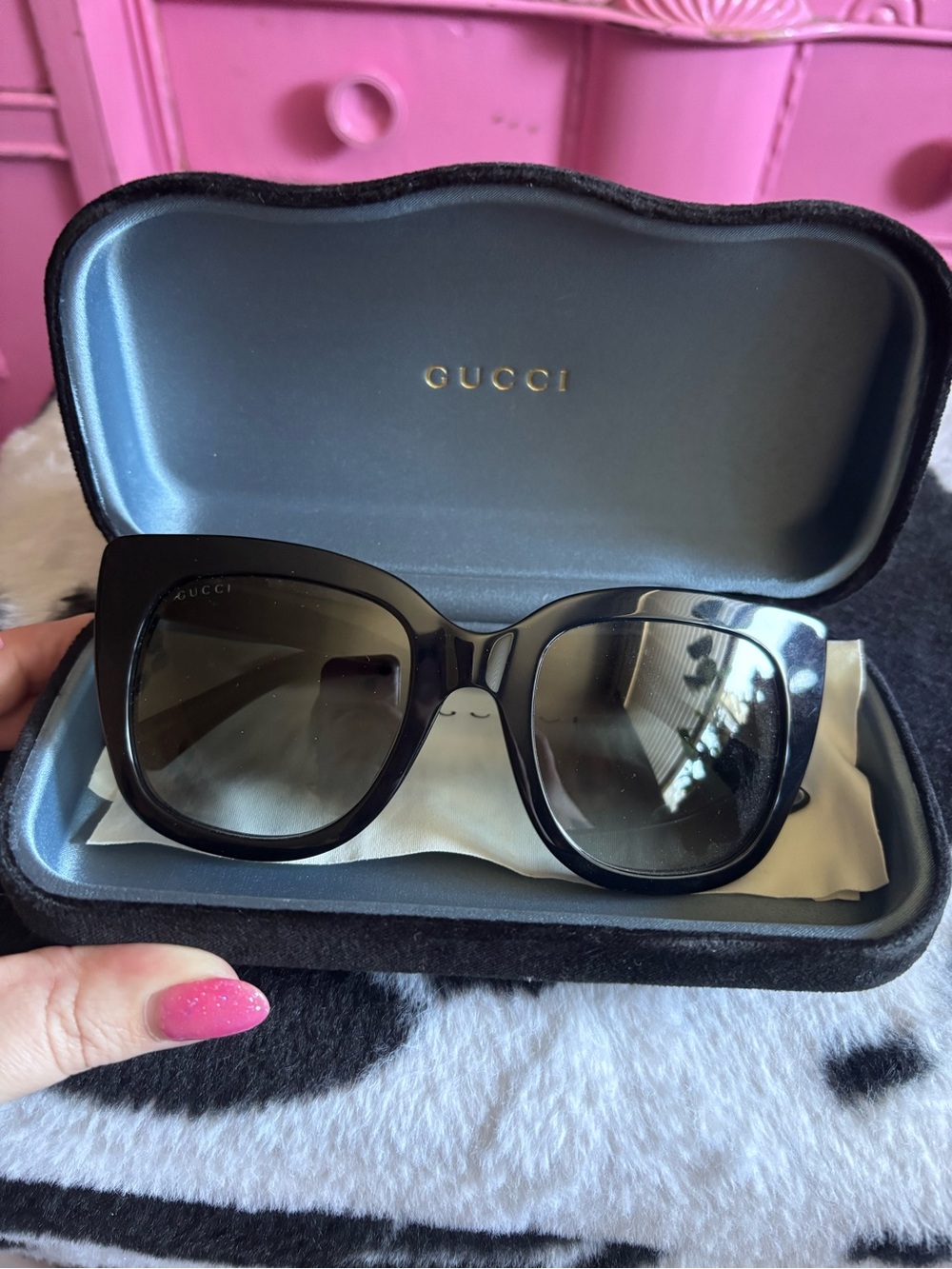 Gucci Black Oversized Cat Eye Women's Sunglasses